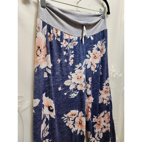 Womens Small Blue Pajama Pants Floral Lightweight Bloom Wide Leg Stretchy Soft - Picture 2 of 16